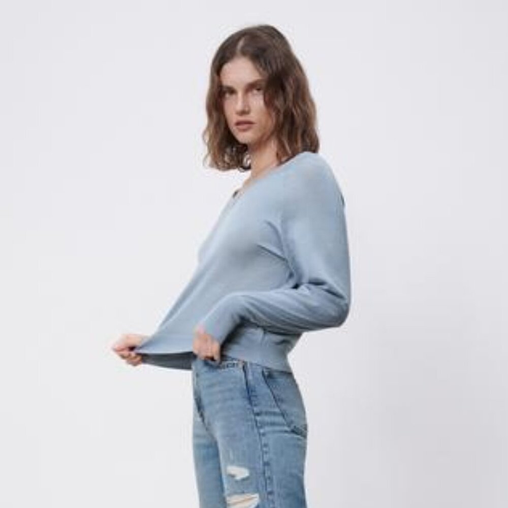 Zara Combination Knit Lace Trim V-Neck Sweater S - Picture 1 of 6